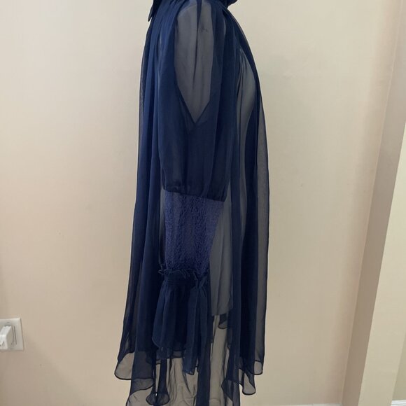 Gracia Sheer Ruffled Mini Dress Tunic Size L Navy Oversized Fairy Bridgerton - Picture 7 of 12